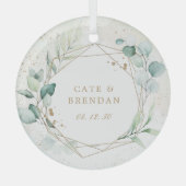 Gold Geometric Eucalyptus Greenery Pas getrouwd Glas Ornament (Voorkant)