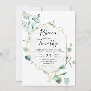 Gold Geometric Eucalyptus Greenery Wedding Kaart