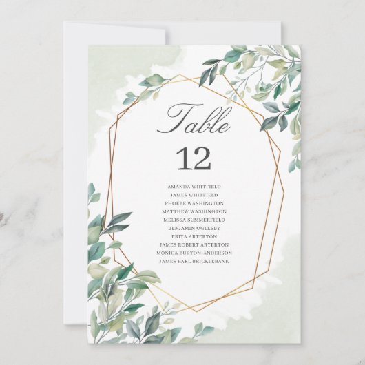 Gold Geometric Eucalyptus Weddenschap Table Number (Voorkant)