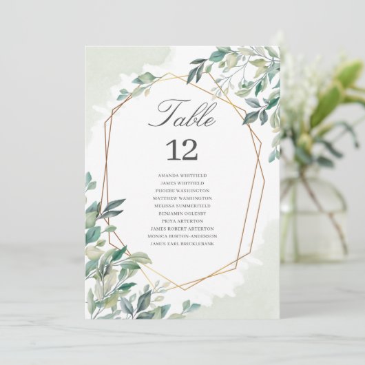 Gold Geometric Eucalyptus Weddenschap Table Number (Staand voorkant)