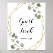 Gold Geometric Foliage Calligraphy Guest Book Sign Poster (Voorkant)
