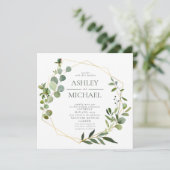 GOLD GEOMETRIC FOLIAGE Square Marble Wedding Kaart (Staand voorkant)