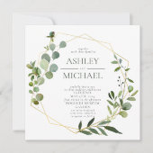 GOLD GEOMETRIC FOLIAGE Square Marble Wedding Kaart (Voorkant)