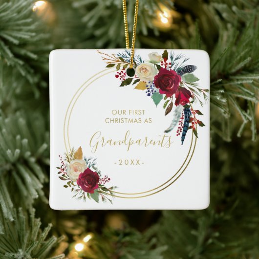 Gold Geometric Foto grootouders eerste Kerstmis Keramisch Ornament (Boom)