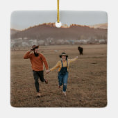 Gold Geometric Foto Ons eerste kerstfeest Keramisch Ornament (Achterkant)