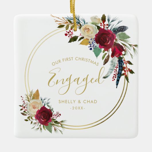 Gold Geometric Foto Ons eerste kerstfeest Keramisch Ornament (Voorkant)