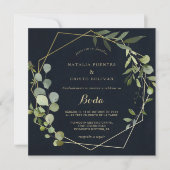 Gold Geometric Green Blue Spain Wedding Kaart (Voorkant)