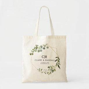Gold Geometric Green Eucalyptus Bridesmaid Tote Bag