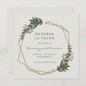 Gold Geometric Greenery Boho Spain Wedding Save The Date (Voorkant / Achterkant)