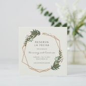 Gold Geometric Greenery Boho Spain Wedding Save The Date (Staand voorkant)