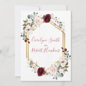 Gold Geometric Greenery Burgundy Wedding Kaart (Achterkant)