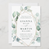 Gold Geometric Greenery Foliage Wedding Kaart (Voorkant)