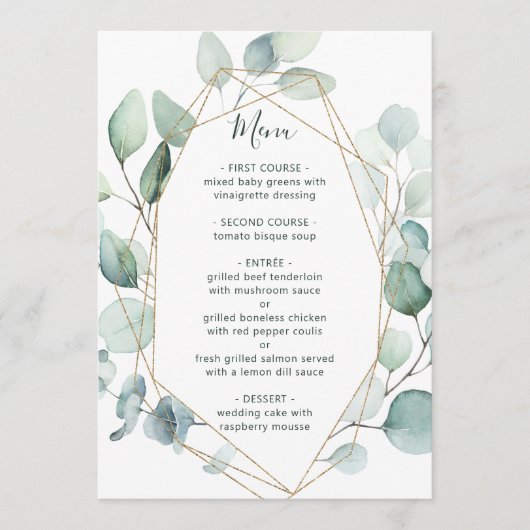 Gold Geometric Greenery Foliage Wedding Menu (Voorkant)