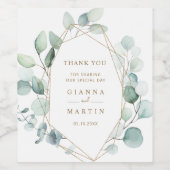 Gold Geometric Greenery Foliage Wedding Wijn Etiket (Enkel label)