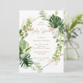 Gold Geometric Greenery Tropical Baby Sprinkle Kaart (Staand voorkant)