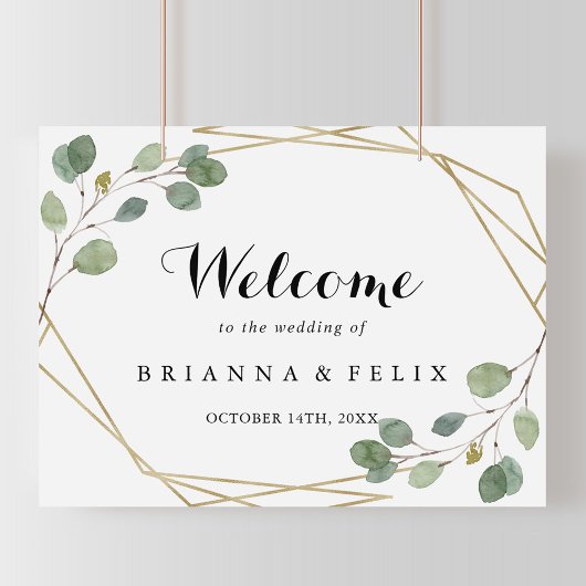 Gold Geometric Greenery Wedding Welcome Sign Poster
