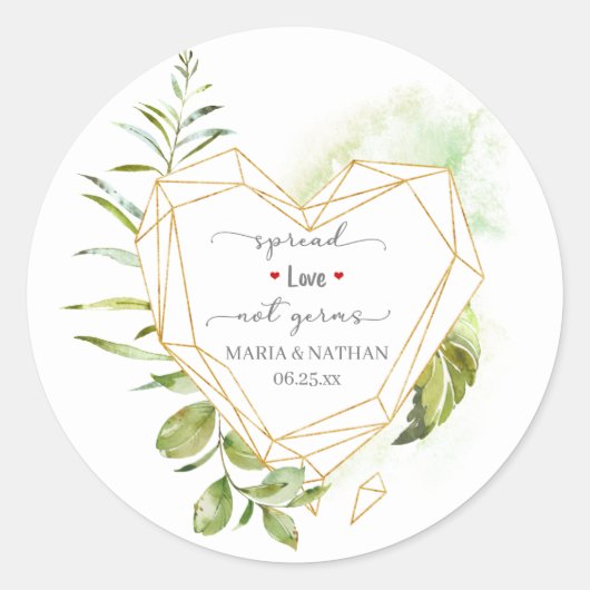 Gold Geometric Heart Spread Love Not Germs Ronde Sticker (Voorkant)