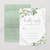 Gold Geometric Lijst Eucalyptus Greenery Wedding RSVP Kaartje (Voorkant / Achterkant)