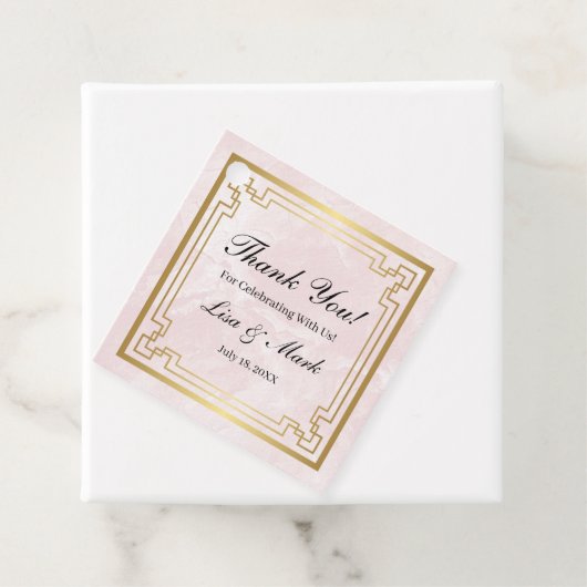 Gold Geometric Lijst Pink Marble Wedding Favor Lab Bedankjes Labels (In situ)