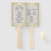 Gold Geometric Lijst White Marble Wedding Program Handwaaier (Voorkant en achterkant)