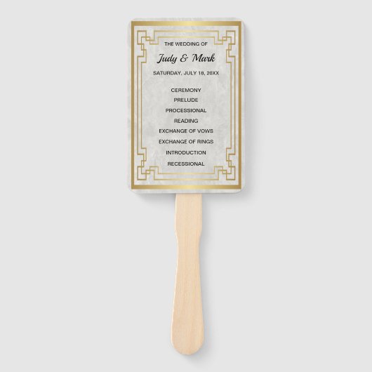 Gold Geometric Lijst White Marble Wedding Program Handwaaier (Voorkant)
