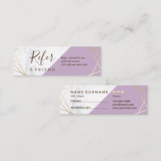 Gold Geometric Pattern Marble Lavender Reference Mini Visitekaartje (Voorkant / Achterkant)