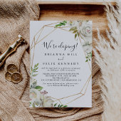 Gold Geometric Peony Floral Elopement Reception Kaart