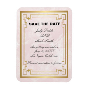 Gold Geometric Pink Marble Wedding Save the Date Magneet