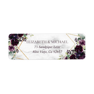 Gold Geometric Plum Paars Marble Return Address Etiket
