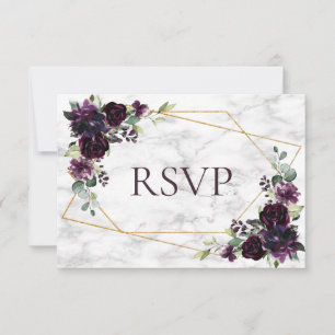 Gold Geometric Plum Paarse Marble Wedding RSVP