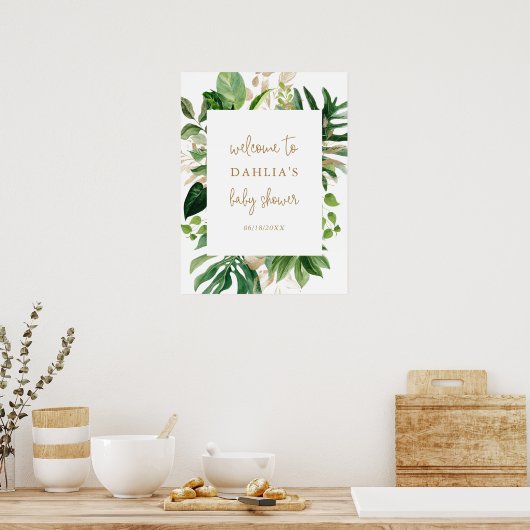 Gold Geometric Tropical Baby shower Welcome Poster (Keuken)