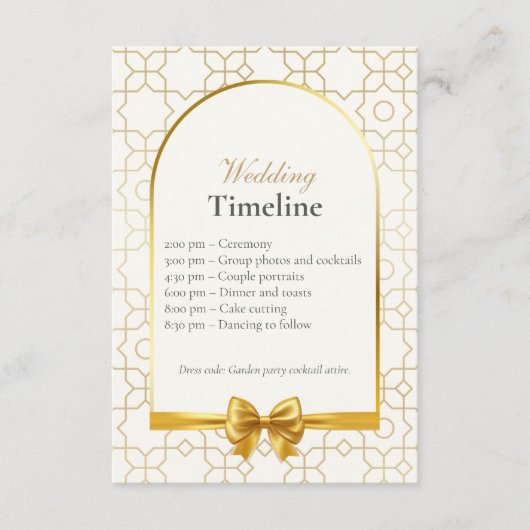 Gold Geometric Wedding Timeline Cards with QR Code Informatiekaartje (Voorkant)