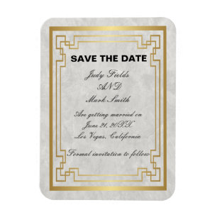 Gold Geometric White Marble Wedding Save the Date Magneet
