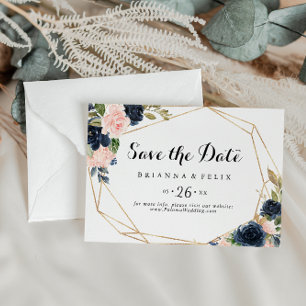 Gold Geometric Winter Floral Horizontal Wedding Save The Date
