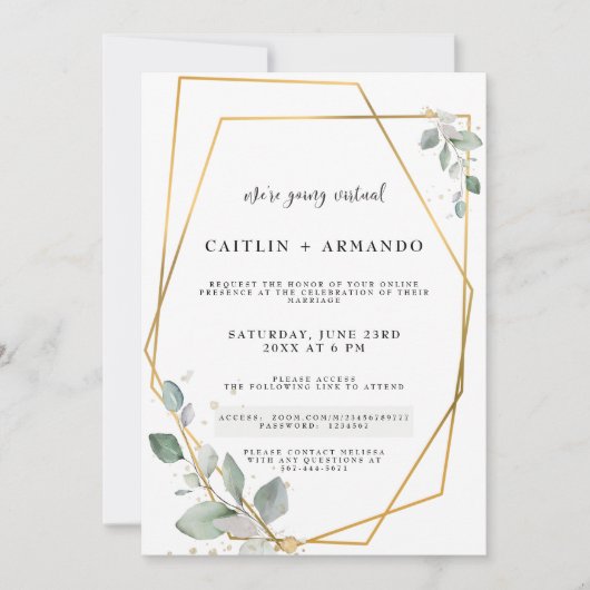 Gold Geometrical Virtual Wedding Kaart (Voorkant)
