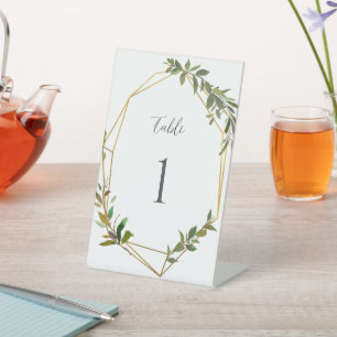 Gold Geometrics Greenery Wedding Table Number Reclamebord Met Voetstuk