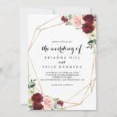 Gold Geometrische Bourgogne kalligrafie Het huweli Kaart (Voorkant)