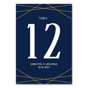 Gold Geometry Navy bleu   Numéro de table Mariage