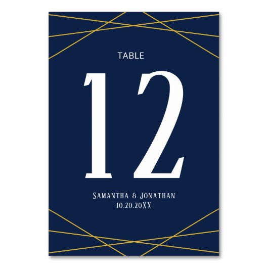 Gold Geometry Navy bleu | Numéro de table Mariage (Par défaut)