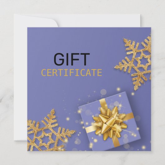 Gold Gift Bow Glitter Snowflakes Blue Gift Card (Voorkant)