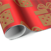 Gold Gift-dozen op Red Contemmodern kerstfeest Cadeaupapier (Rol Hoek)