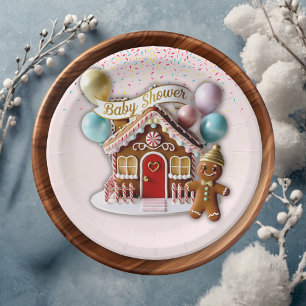 Gold Gingerbread House Baby shower Papieren Bordje