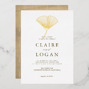Gold Ginkgo Leaf Elegant Wedding Folie Uitnodiging