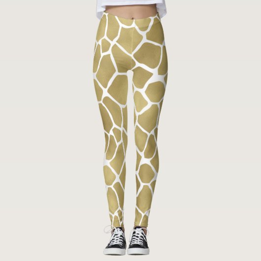 Gold Giraffe afdrukken Leggings (Voorkant)