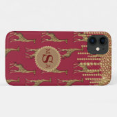Gold Giraffe Monogram Bling Burgundy Jewels Case-Mate iPhone Case (Achterkant (horizontaal))