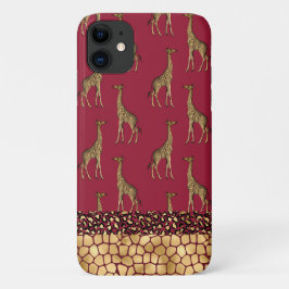 Gold Giraffe Stijlvol BourgogneStijlvol iPhone 11 Hoesje