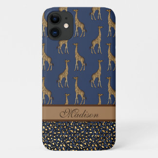 Gold Giraffe stijlvol marineblauw stijlvol script iPhone 11 Hoesje