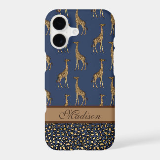 Gold Giraffe Stylish Navy Bleu Script élégant