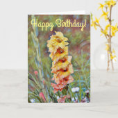 Gold Gladiolus Flower Art Garden Carte d'anniversa (Fleur jaune)