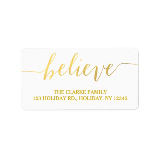Gold Glam Believe | Étiquette de adresse de vacanc (Devant)